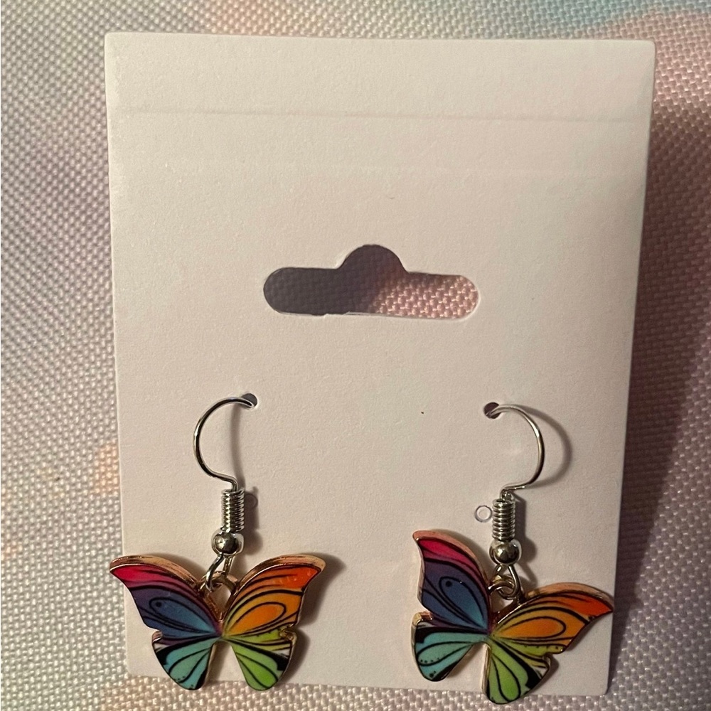 Multi-Coloured Enamel Butterflies with Gold back